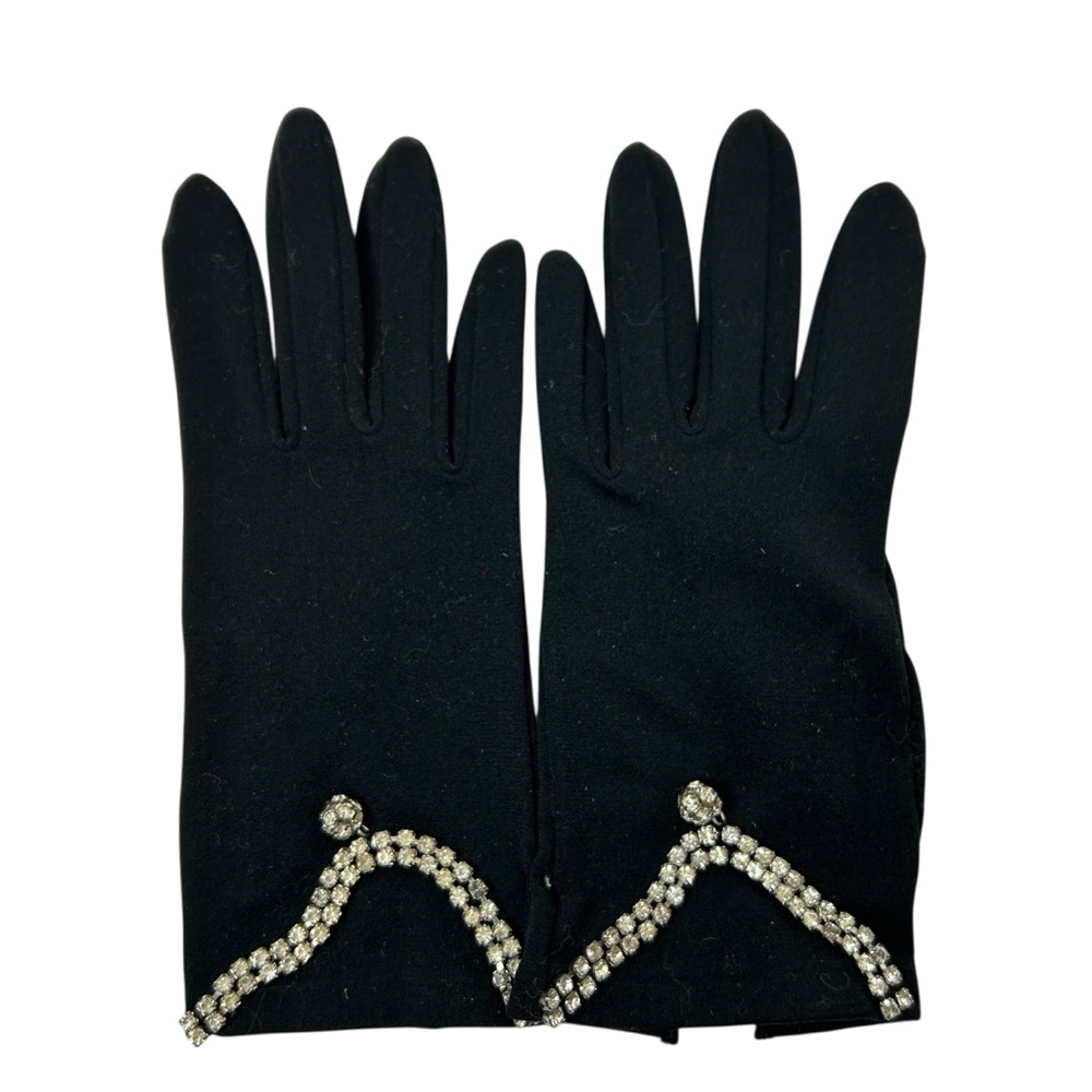 VTG Weinberger Germany Black Nylon Short Gloves Rhinestone Embellished